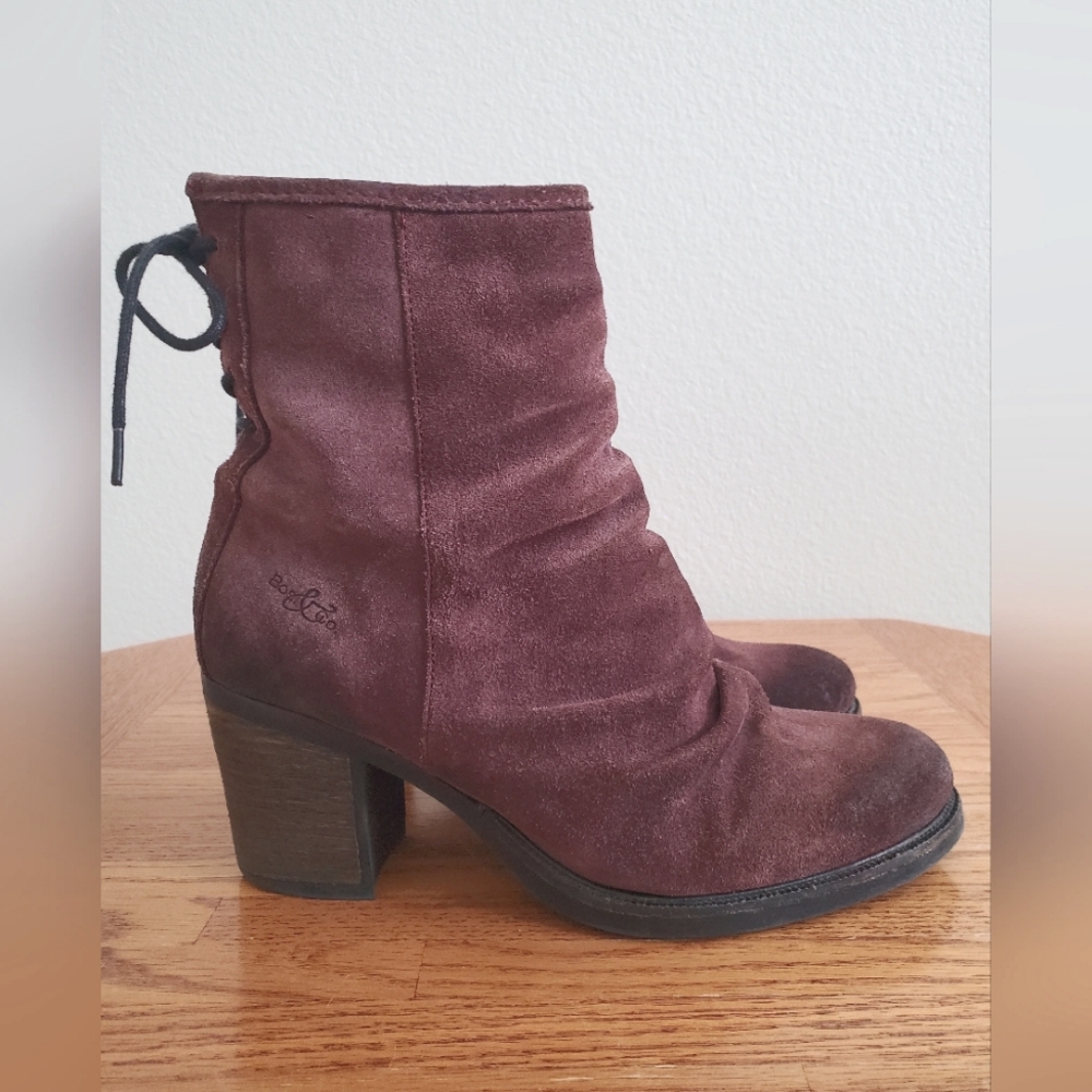 Bos & Co Barlow Waterproof Ruched Suede Chunky Heel Plum Back Laces Women's 39